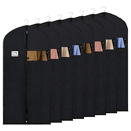 Syeeiex Long Gowns Cover 60" Garment Covers for Travel Clothes Bags with Clear Window for Gowns Unseasonal Garments Storage Organizer 8Pcs