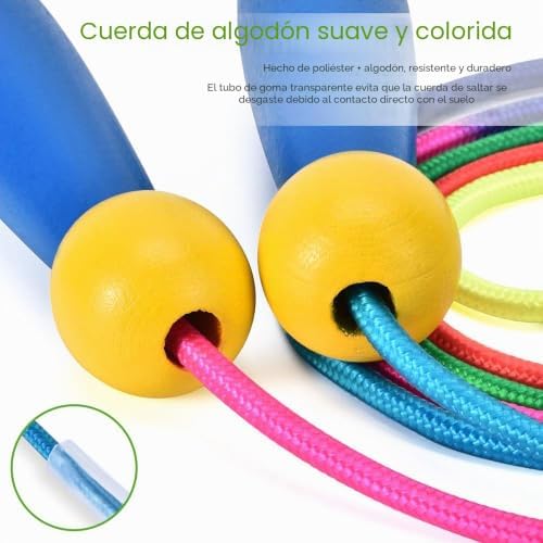 - Corda de saltar, para crianças, adultos, cordas de salto com 2 packs, ajustável, cabo de madeira, antiderrapante, corda de algodão, colorida, salto para rapaz, rapariga, fitness, treino