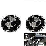 2pcs Carbon Fiber Black Emblem Compatible for BMW Car Front Hood Rear Trunk Logo Badge 82mm