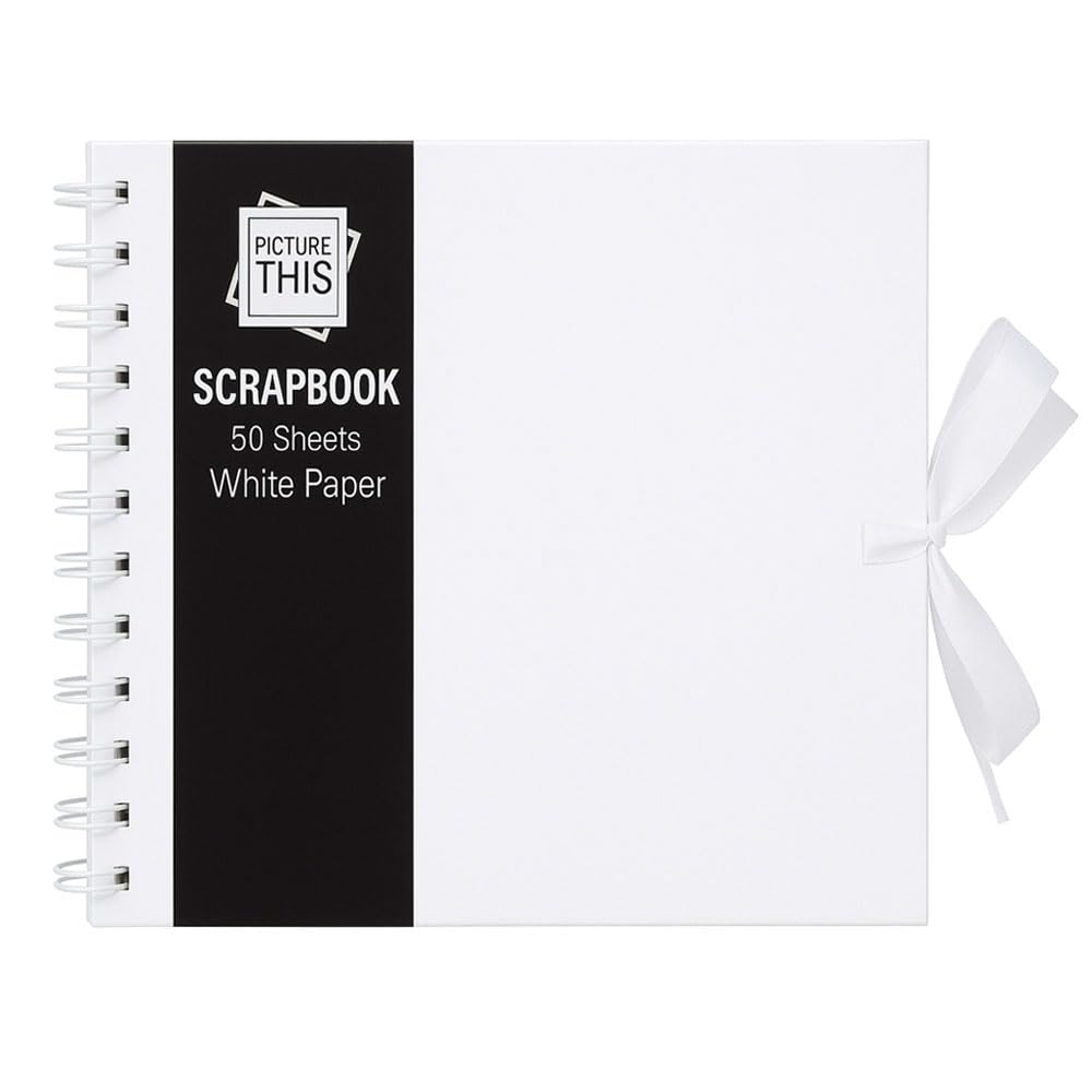 Sixstore Kraft Small/Medium/Large Square Scrapbook- Quality Kraft Paper Scrapbook with Ribbon (White, Small 15cm x 15cm - 50 Sheets)