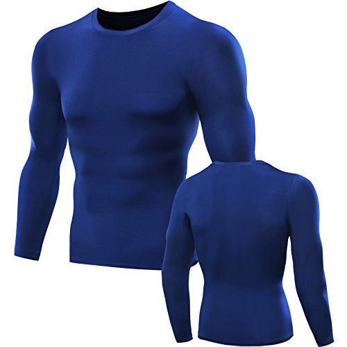 Neleus Men's Dry Fit Running Compression Shirts 3 Pack,5021,Blue,Black