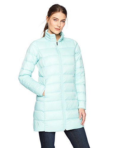 Amazon Essentials Women's Lightweight Water-Resistant Packable Down Coat, Icicle Blue, Large