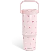 SANDJEST Heart Stainless Steel Straw Lid Tumbler 30oz with Carry Handle for Women Girls, Insulated Travel Coffee Cup, Gift for Sports Outdoor Workout Christmas Birthday