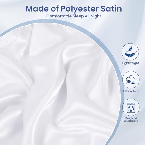 Zelimun Satin Memory Foam Pillowcases, for Neck Pillows, 63 x 38 x 14 cm, Silky Smooth Pillow Case with Zip, White