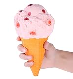 AOLIGE New Jumbo Squishies Slow Rising Pink Ice Cream Cone Kawaii Cake Scented of Decompression Party Toys