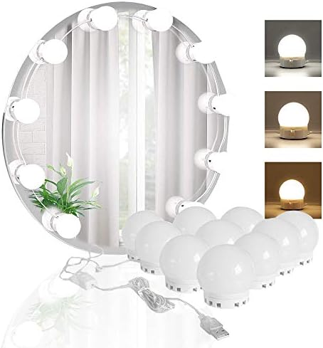 LED Vanity Mirror Lights Kit with 10pcs Dimmable Color Led Light Bulbs, Lighting Fixture Strip for Makeup Mirror and Bathroom Mirror(Mirror Not Include)