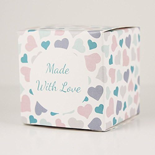 Made in USA -2 Inch Cube Favor Box (2โx2โx2โ Printed Boxes) Wedding Favor, Birthday Favor, Baby Shower Favor, Bridal Shower Favor, Small Gift Box (50, Hearts Made with Love)