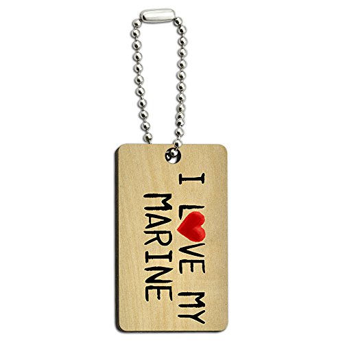 I Love My Marine Written on Paper Wood Wooden Rectangle Key Chain