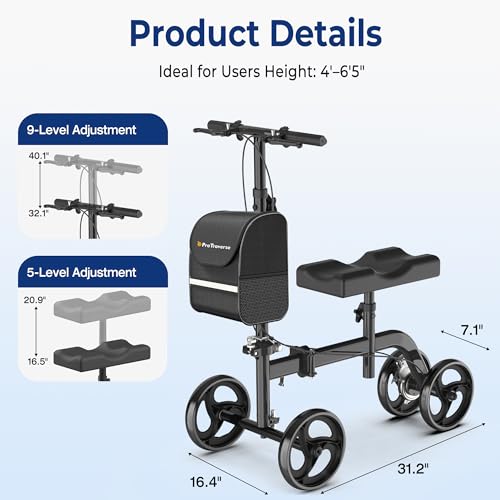 Premium Knee Scooter – Foldable & Steerable Knee Walker, Dual Brakes, New Band Brake, Comfort Knee Pad for Foot Surgery, Broken Foot & Ankle Injury Recovery, Compact Crutch Alternative(Black)