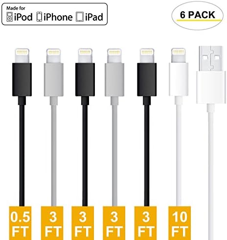 Gopala Lightning to Usb Cable, 6Pack 0.5FT/3.0 FT /10FT (0.5M/1.0M/3M) Apple MFi Certified for iPhone 7/7 Plus 6/6s Plus 5s/5, iPad mini/4/3/2, iPad Pro Air 2