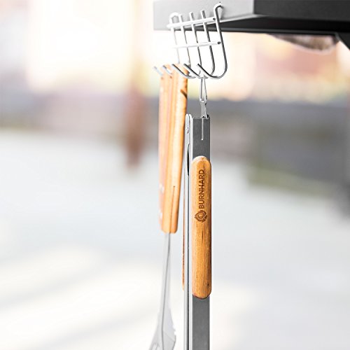 [- Akazienholz Edelstahl Grillbesteck-Set 3 tlg. von BURNHARD Grillzubehör mit Grillzange, Gri
