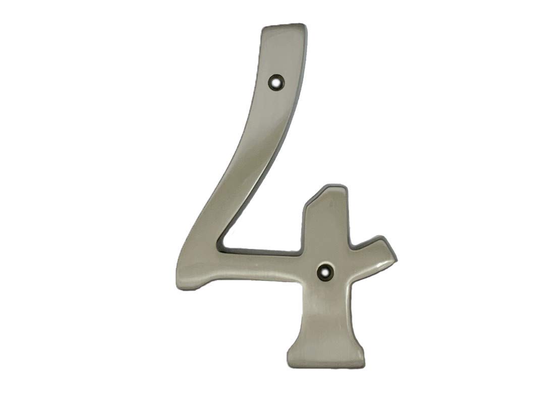 QCAA Traditional Heavy Solid Brass House Number 4, 4", Matte Nickel, 1 Pack, Made in Taiwan