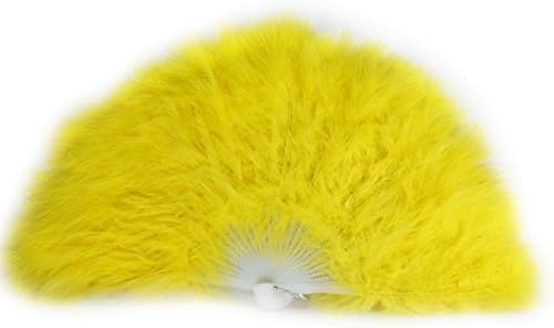 Feather Fan Open Size approx. 48cm x 28cm with 28 white plastic Ribs (Yellow, Pack of 2)