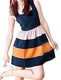Allegra K Women Stripe Sleeveless Colorblock Short Skater Tank Dress