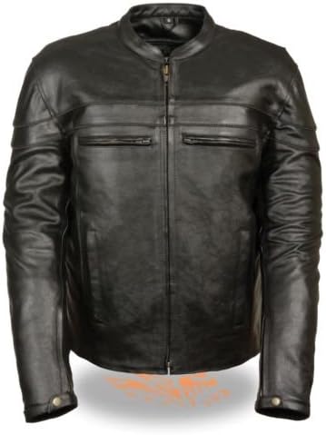 MEN'S MOTORCYCLE MOTORBIKE GENUINE LEATHER JACKET SCOOTER STYLE GUN POCKET BLACK (5XL Regular)