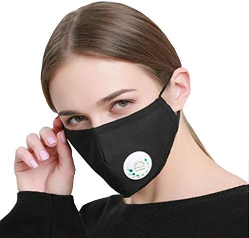 MARYGEL 5 Pcs Dust Masks Washable and Reusable Air Pollution Face Mask with Breathing Valve PM2.5 Activated Carbon Filter for Flu Allergies Pollen(Black)