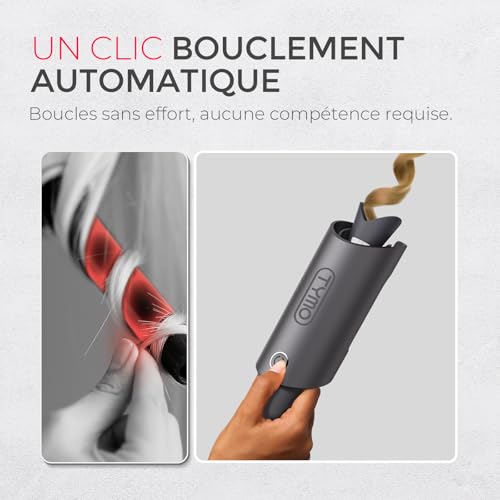 TYMO Curlpro Automatic Curling Iron - Portable Automatic Curling Iron 25 mm with 3 Adjustable Temperatures, Anti-scald, Ceramic Curler Short and Long Hair, Metal Grey
