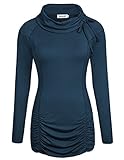 Ninedaily Women Tops Knot Cowl Neck Ruched Front Long Sleeve Tunic Shirt