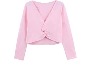 ASHER FASHION Kids Girls Long Sleeve Cardigan Shrug Front Knot Wrap Top Dance Dress Cover Up