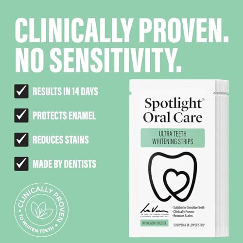 Spotlight Oral Care Teeth Whitening Strips – 28 Strips + Toothpaste (14-Day Treatment),Ultra Whitening Strips, Sensitive Teeth & Enamel Safe, Made by Dentists Hydrogen Peroxide Teeth Brightening Kit