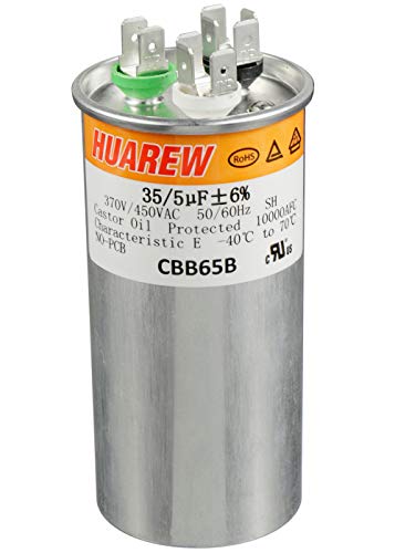 HUAREW 35+5 uF ±6% 35/5 MFD 370/450 VAC CBB65 Dual Run Start Round Capacitor for Condenser Straight Cool or Heat Pump Air Conditioner or AC Motor and Fan Starting: Industrial & Scientific