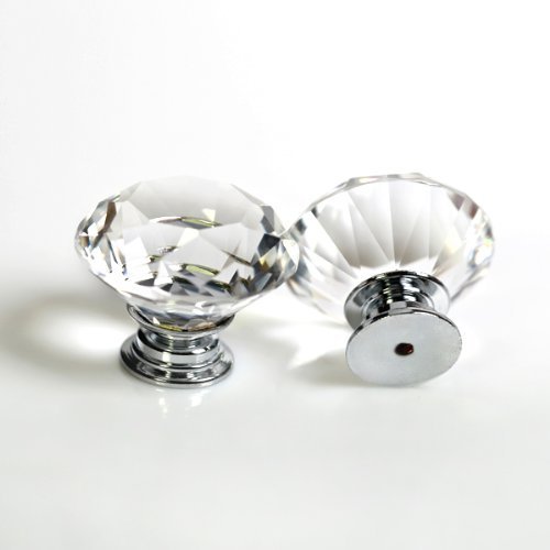 VIPMOON 6pcs 30mm Clear Diamond Cut Door Knobs with Screw, Crystal Glass Cabinet Drawer Handle