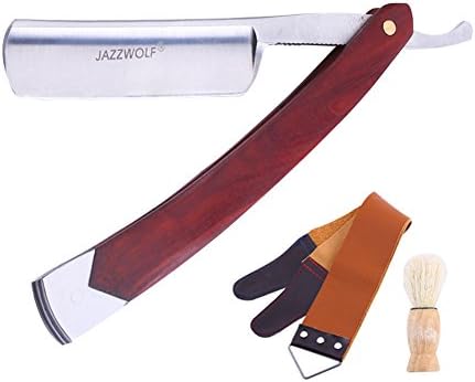 ENFUSO Professional Set of 3,Vintage Cut Throat Straight Razor Solid Wood & Stainless Steel Combo Handle with Bristle Shaving Brush and Swing Knife Cloth