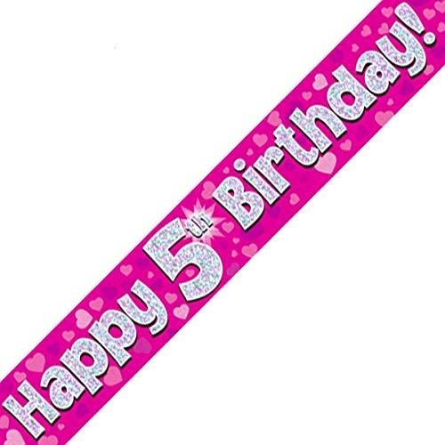 British Ballet® 5th Birthday Banner Pink (2.7m x 13cm) • Sparkling Party Decoration • Age 5 Foil Pennant • 3 x 90cm Banners • Indoor & Outdoor Use • Pink Banner for little Girls & Boys