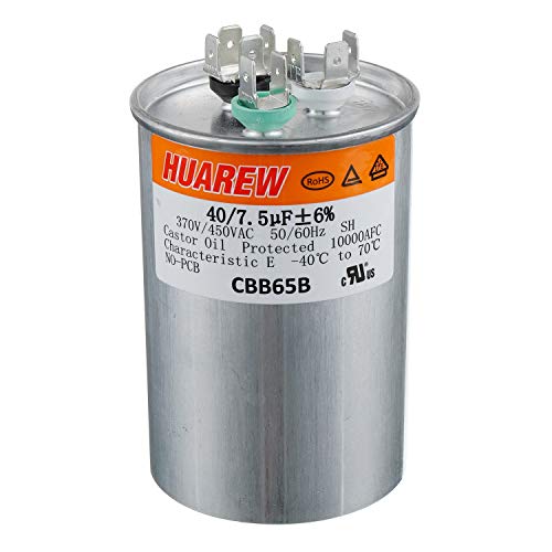 HUAREW 40+7.5 uF ±6% 40/7.5 MFD 370/440 VAC CBB65 Dual Run Start Round Capacitor for Condenser Straight Cool or Heat Pump Air Conditioner or AC Motor and Fan Starting: Industrial & Scientific