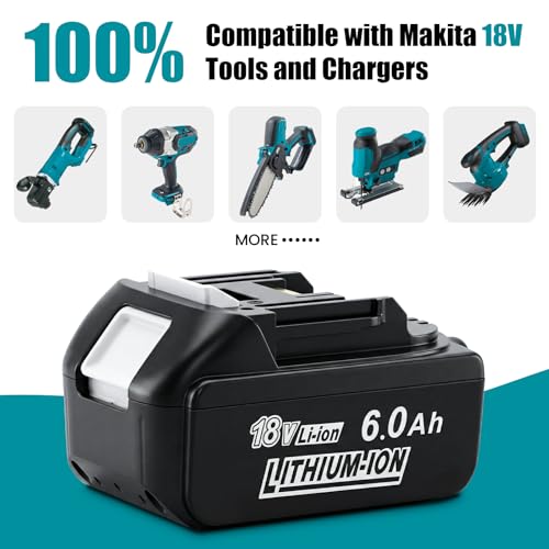 Leyootoolelec Replacement Battery for Makita 18V: 2-Packs 6.0Ah Lithium-ion Batteries Compatible BL1860B BL1850B BL1840B BL1860 BL1850 - with DC18RC Charger for Makita 18V Batteries
