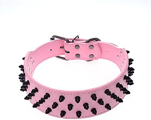 Devoted Pet Dog Cat Choke Collar PU Black Rivets Adjustable Dog Chain Ring Spiked Studded Leather Dog Basic Collars for Small Mediumn Large Pet Soft Comfortable Durable, Pink, M