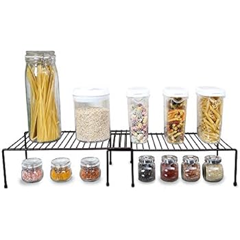 Smart Design Kitchen Storage Shelf Rack w/Plastic Feet - Steel Metal - Rust Resistant Finish - Cups, Dishes, Cabinet & Pantry Organization - Kitchen (10 x 32 Inch) (Large Expandable) [Bronze]