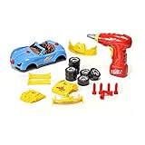Build-Your-Own 30 Piece Racing Car Toy for Kids with Sounds and Lights, Includes Toy Power Drill by Brunfen Toys