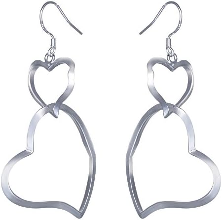 LLNF 925 Silver Earrings Plated Hollow Heart Shaped Hoop Earrings Drop Earrings Women Jewelry