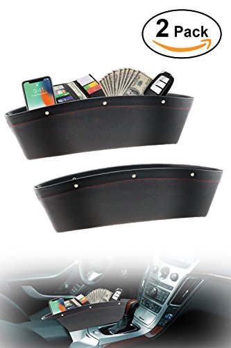 ACVCY 2 Pack Car Seat Gap Console Organizer, PU Full Leather Car Interior Accessories of Automotive Center Consoles Seat Side Drop Caddy Catcher for Cellphone and Changes