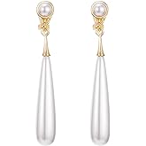 TONLUYAX Pearl Clip on Earrings for Women Drop Clip Earrings for Women Gold Plated White Imitation Pearl Earrings Fashion