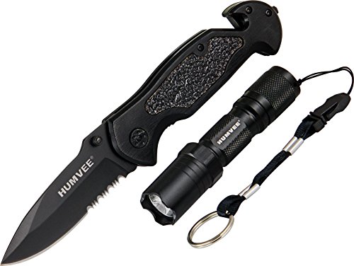Humvee hmv-kc-er1 black emergency rescue knife and light combo