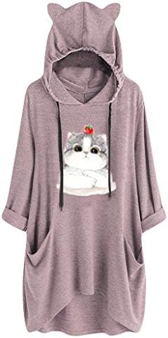 Wascoo Pullover Hoodie Plus Size for Women Cute Cat Ear Sweatshirt Jumper Pullover Tops with Pocket Oversize M-5XL