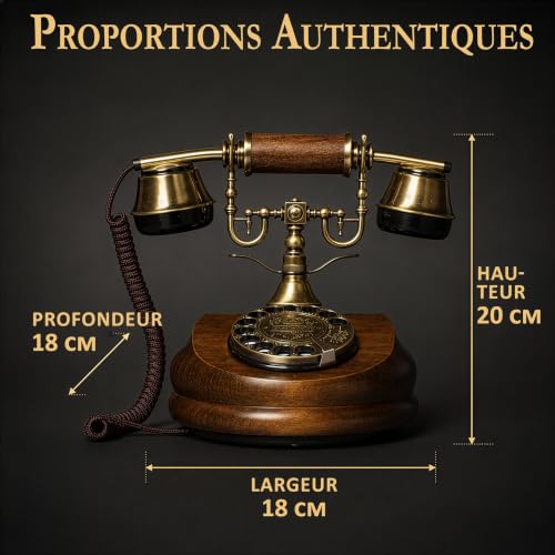 Opis Technology 1921 Cable Model A - Vintage Wooden Fixed Telephone, Wired Retro Telephone with Rotating Dial and Metal Bell (No Bluetooth)