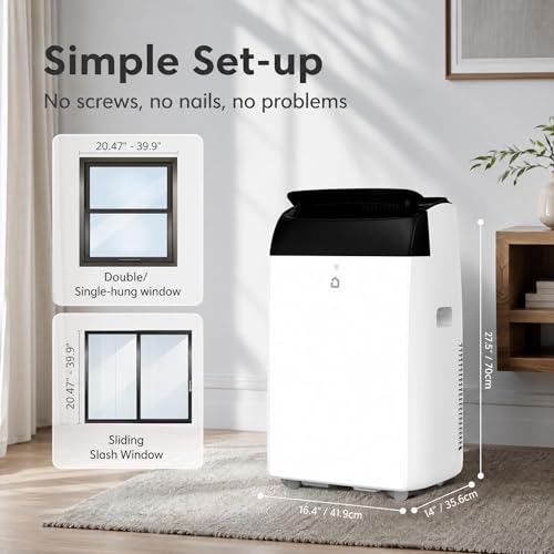 IDEALHOUSE 14,000 BTU Portable Air Conditioner for Large Room Up to 700 Sq.ft, 3-in-1 Portable AC Unit with Secure Window Kit, Auto-Evaporating Floor Air Conditioner with Remote & Timer for Bedroom