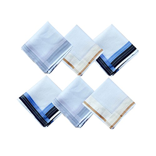 6/9 Pack of Mens Striped Border Cotton Handkerchiefs