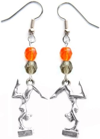 "Gymnast Girl" Gymnastics Earrings (Team Colors Orange & Grey)