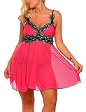 Involand Plus Size Womens V Neck Babydoll Strap Lingerie Lace Chemise Teddy Outfits (18 Plus, Red)