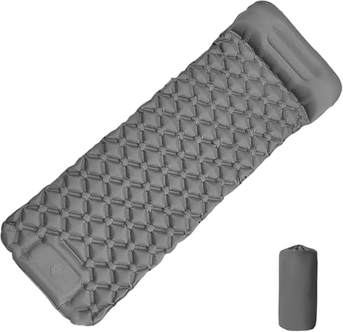 Sleeping Air Pad for Camping Inflatable Sleeping Mattress with Pillow | Self Inflating Sleep Mat Ultralight Compact Mattress Bed Cushion for Backpacking Hiking Car Traveling Beach Tent Single Grey