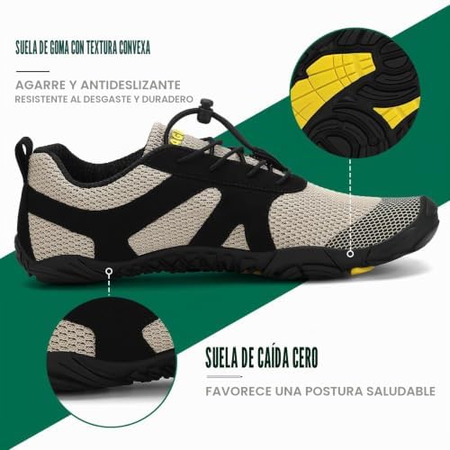 Zapatillas Barefoot Hombre Mujer Zapatillas Minimalistas Zapatos Barefoot Calzado Minimalistas Zapatillas de Trail Running Barefoot Shoes para Zero Drop Suela Caqui,Gr.42