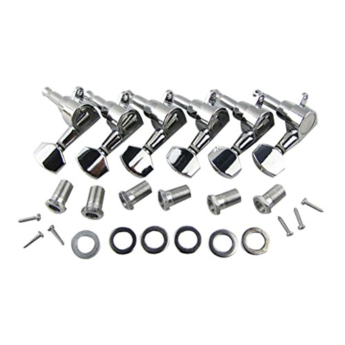 FLEOR 6-In-Line Right Hand Electric Guitar Tuning Pegs - Black Machine Heads