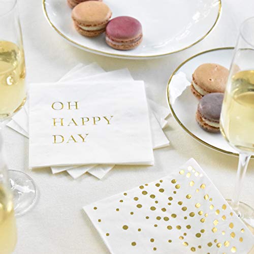 Sunshine Supply Gold Cocktail Napkins - 3-Ply Paper Party Napkins for Wedding Reception, Baby Shower, Bridal Shower, 5 Inch Gold Napkins (Oh Happy Day and Confetti Dots Set)