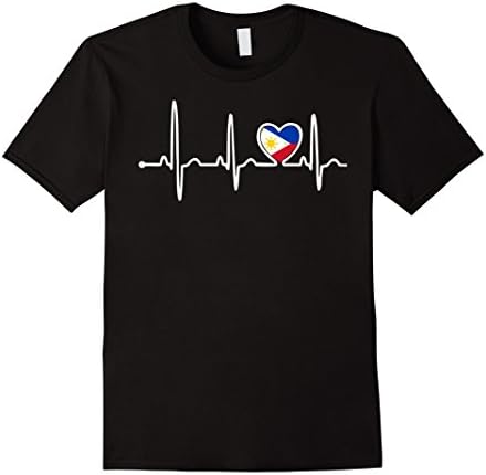 Mens Philippines Country Flag Heartbeat Pride Tshirt Medium Black