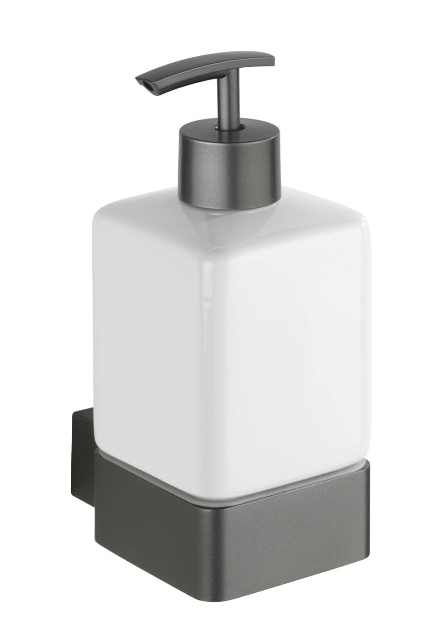 WENKO Montella 23895100 Liquid Soap Dispenser for Screwing, Rust-Proof Capacity: 0.36 L, Aluminium, 7.3 x 17 x 10.2 cm, Anthracite
