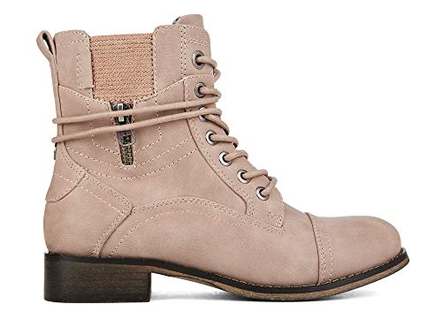 Yellow Shoes Stomper Women Casual Comfortable Combat Boots Fall/Spring Trendy Fashion Ankle High Medium Block Heel Synthetic Leather Memory Foam Booties (10, DIVISIONN Pink)
